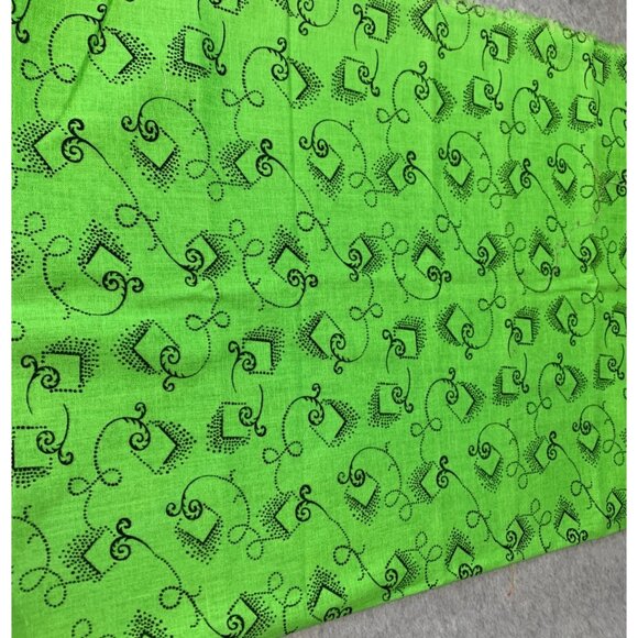 Bright Green Fabric Black Swirl Dot Patterns Sewing Crafts Measures 18" x 22" Co - Picture 1 of 8